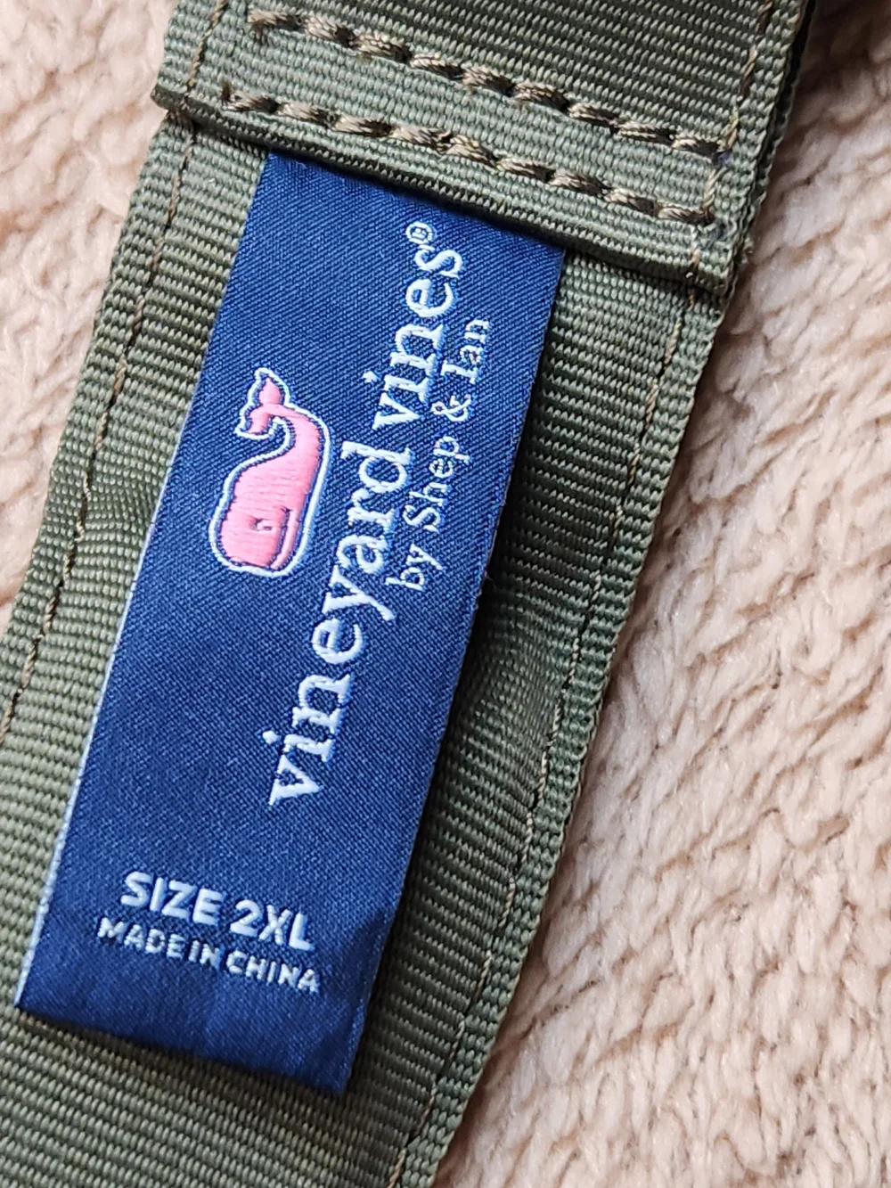 Olive Green Tactical Belt with Navy Embroidered Logo Vinyard Vines 2XL